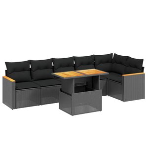 vidaXL Salon de jardin 7 Pièces avec coussins noir résine tressée