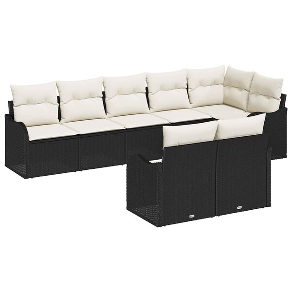 vidaXL Ensemble de canapé de jardin 8 Pièces Noir et blanc Poly rotin
