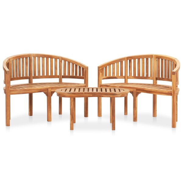 vidaXL Salon de jardin 3 Pièces en forme de banane Bois de teck solide