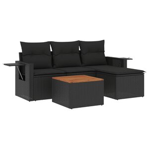 vidaXL Salon de jardin 5 Pièces avec coussins noir résine tressée
