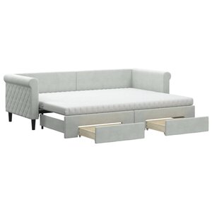 vidaXL Lit de jour avec gigogne et tiroirs gris clair 80x200cm velours