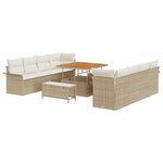vidaXL Canapé de Jardin de 11 Pièces avec Coussins Beige Poly Rattan Acacia