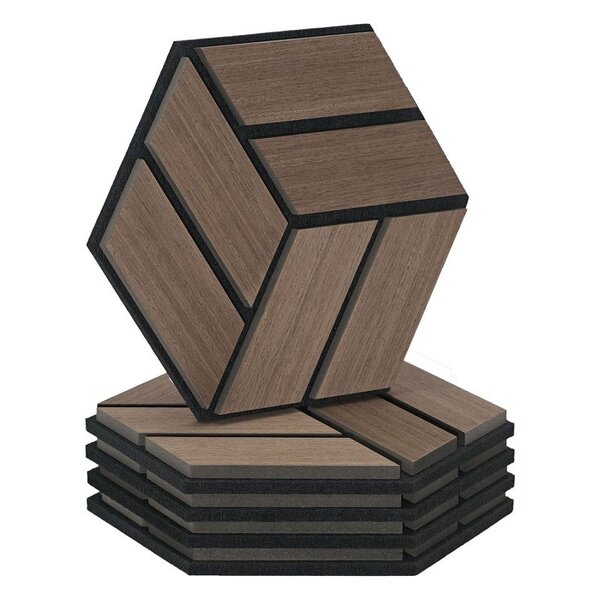 5 Panneaux muraux 30x26 hexagone marron bois