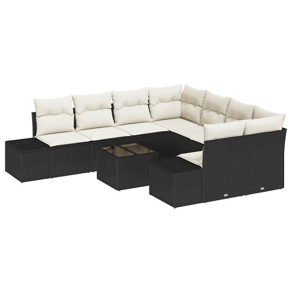 vidaXL Ensemble de canapé de jardin avec coussin 9 Pièces Noir et Crème
