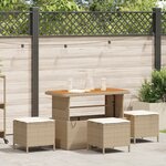Ensemble de salle à manger de jardin 4 pièces avec coussins en poly rotin beige et acacia