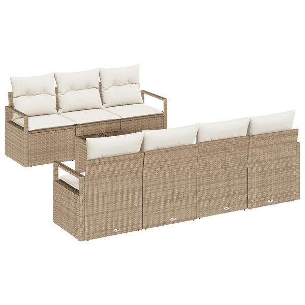 Set de canapé de jardin vidaXL 8 pièces avec coussins beige en rotin