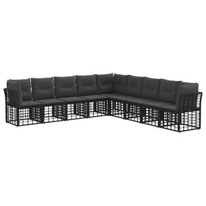 vidaXL Ensemble de canapés d'extérieur Noir Polyester