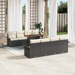 Set de Canapés de Jardin 9 Pièces vidaXL avec Coussins Noir Poly Rattan