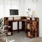 vidaXL Bureau et lumières LED chêne fumé 130x130x91cm bois ingénierie