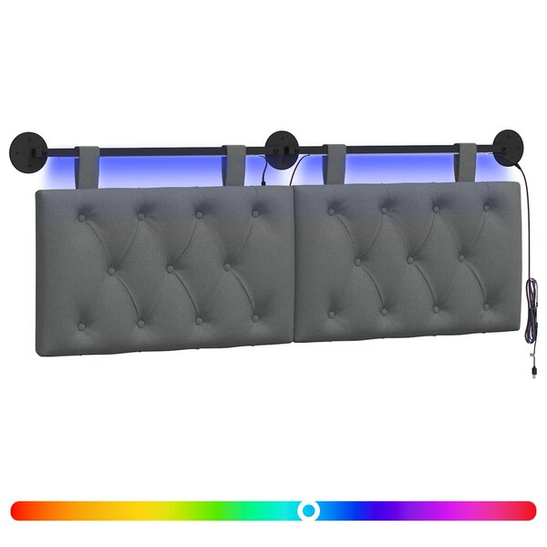 vidaXL Tête de lit suspendue Avec lumière LED Gris foncé Tissu