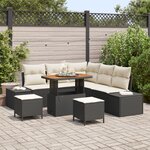 Ensemble de Canapés de Jardin 8 Pièces avec Coussins Noir en Poly Rattan Acacia