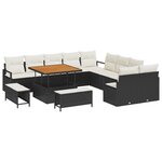 vidaXL Ensemble de canapé de jardin 13 pièces avec coussins en poly rattan noir et acacia