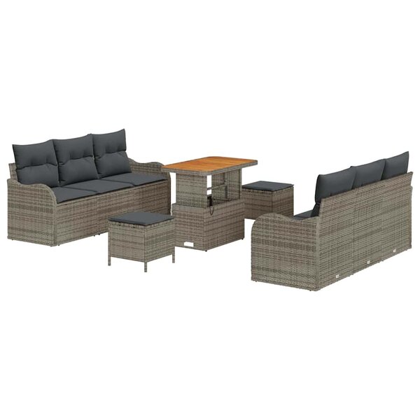 vidaXL Ensemble de canapé de jardin 9 Pièces Gris polyrotin