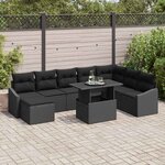 vidaXL Ensemble de canapé de jardin avec coussin 9 Pièces Noir