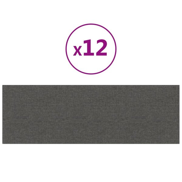 vidaXL Panneaux muraux 12 Pièces Gris foncé 90x30 cm Tissu 3 24 m²