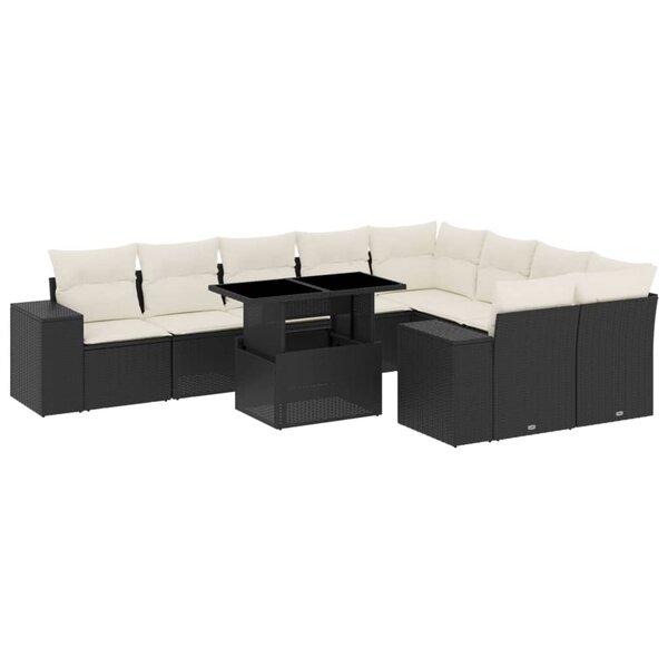 vidaXL Salon de jardin 10 Pièces avec coussins noir résine tressée
