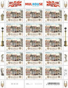 Feuille de 15 timbres - Mulhouse - 800 ans d'histoires - Lettre Verte