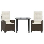 vidaXL Ensemble à manger de jardin 3 Pièces et coussins marron poly rotin