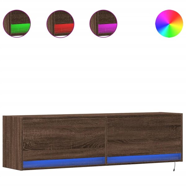 vidaXL Meuble TV mural avec lumières LED chêne marron 140x31x38 cm