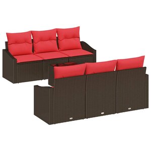 vidaXL Ensemble de Canapés 7 Pièces Marron et rouge polyrotin
