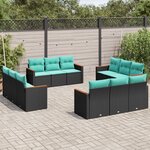 vidaXL Salon de jardin avec coussins 12 Pièces noir résine tressée