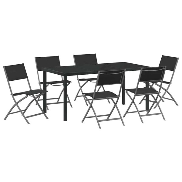 vidaXL Ensemble de salle à manger pour jardin Pliant 7 Pièces Noir