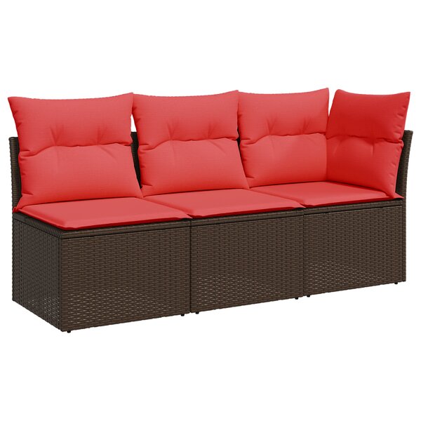 vidaXL Canapé de jardin avec coussins 3 places en résine tressée marron