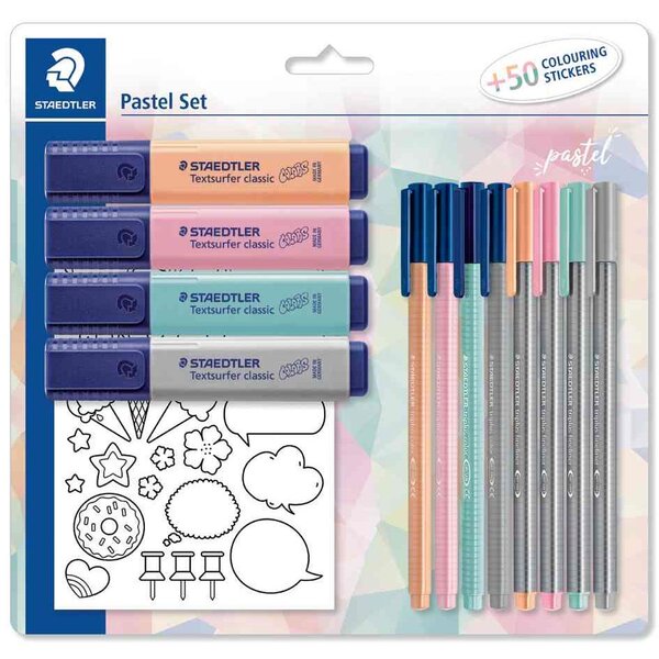 Set d'écriture pastel  avec 50 gommettes à colorer STAEDTLER