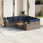 vidaXL Salon de jardin 9 Pièces avec coussins gris résine tressée