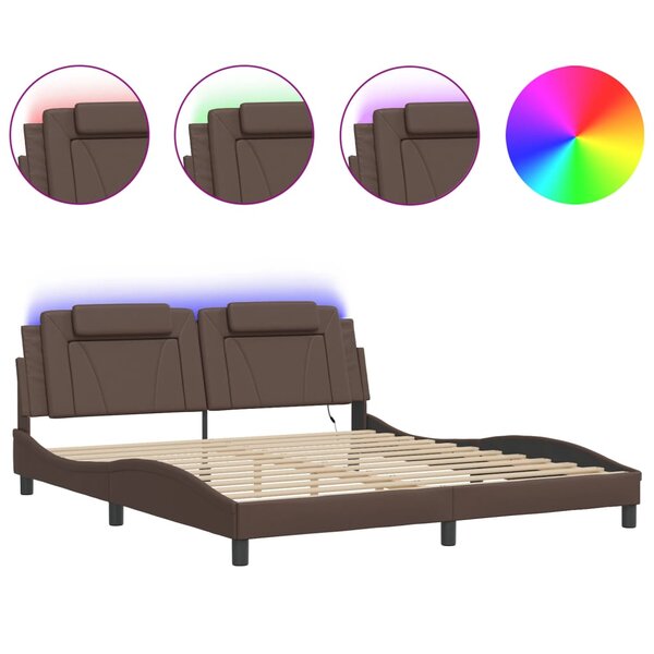 vidaXL Cadre de lit avec LED sans matelas marron 180x200 cm