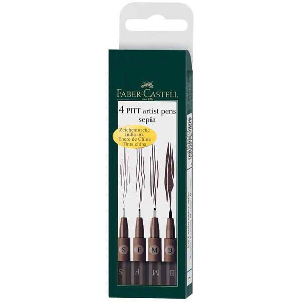Lot de 4 feutres à l'encre de chine pitt artist pen (nuances de brun) faber-castell