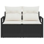 vidaXL Sofa de jardin 2 places avec coussins noirs en poly rattan