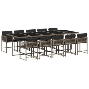 vidaXL Ensemble à manger de jardin 11Pièces avec coussins gris poly rotin