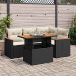 vidaXL Salon de jardin 5 Pièces avec coussins noir résine tressée acacia