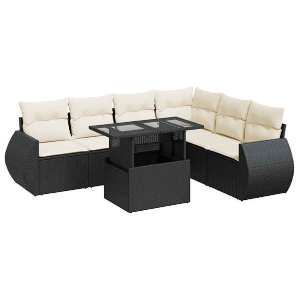 vidaXL Salon de jardin 7 Pièces avec coussins noir résine tressée