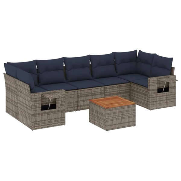 vidaXL Salon de jardin 8 Pièces avec coussins gris résine tressée