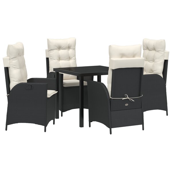 vidaXL Set de repas de jardin de 5 pièces avec coussins en poly rattan noir