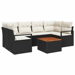 vidaXL Ensemble de canapé de jardin avec coussin 7 Pièces Noir Poly rotin