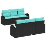 vidaXL Ensemble de canapé de jardin 7 Pièces Noir et turquoise polyrotin