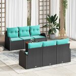 vidaXL Ensemble de canapé de jardin 7 Pièces Noir et turquoise polyrotin