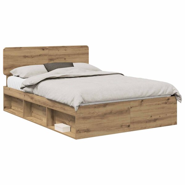 vidaXL Cadre de lit Chêne artisan 150 x 200 cm Pin massif