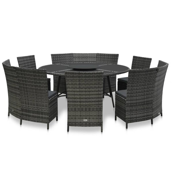 vidaXL Ensemble à manger d'extérieur 7 Pièces avec coussins rotin Gris