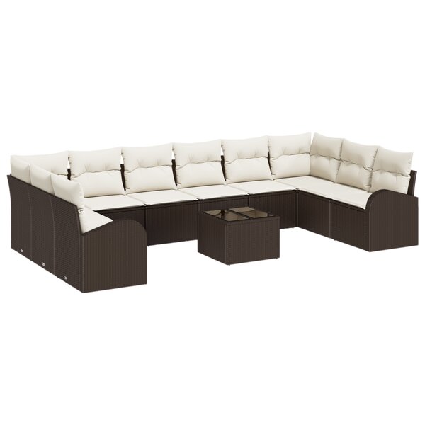 vidaXL Ensemble de Canapés de Jardin 10 Pièces avec Coussins Crème Rattan Poly Gris
