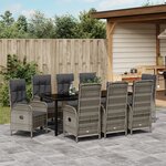 vidaXL Ensemble de repas pour le jardin 9 pièces en gris poly rattan