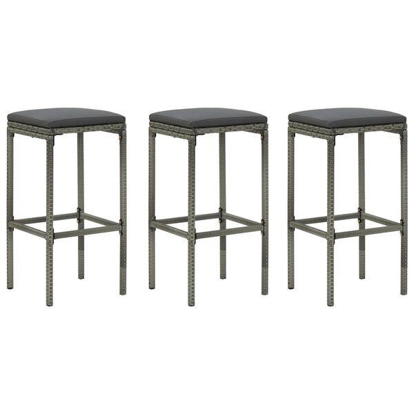 vidaXL Tabourets de bar avec coussins lot de 3 gris résine tressée