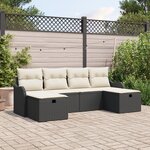 Ensemble de Canapé de Jardin vidaXL 6 Pièces avec Coussins Noir Rotin Poly