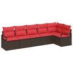 vidaXL Ensemble de canapé de jardin avec coussin 6 Pièces Marron et rouge