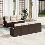 Ensemble de canapé de jardin 8 pièces avec coussins poly rattan marron