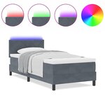 Lit à ressorts avec matelas et LED vidaXL gris foncé 100x200 cm en velours