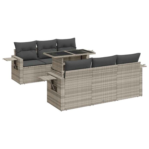 vidaXL Salon de jardin avec coussins 7 Pièces gris clair résine tressée